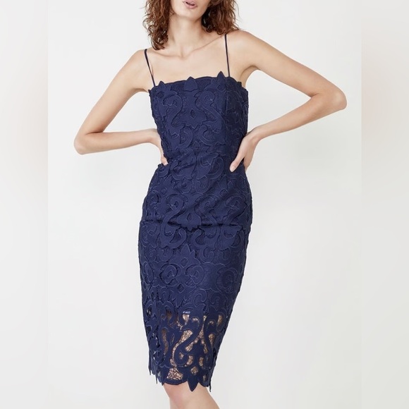 EUC Bardot Navy Lace Dress - Picture 2 of 3